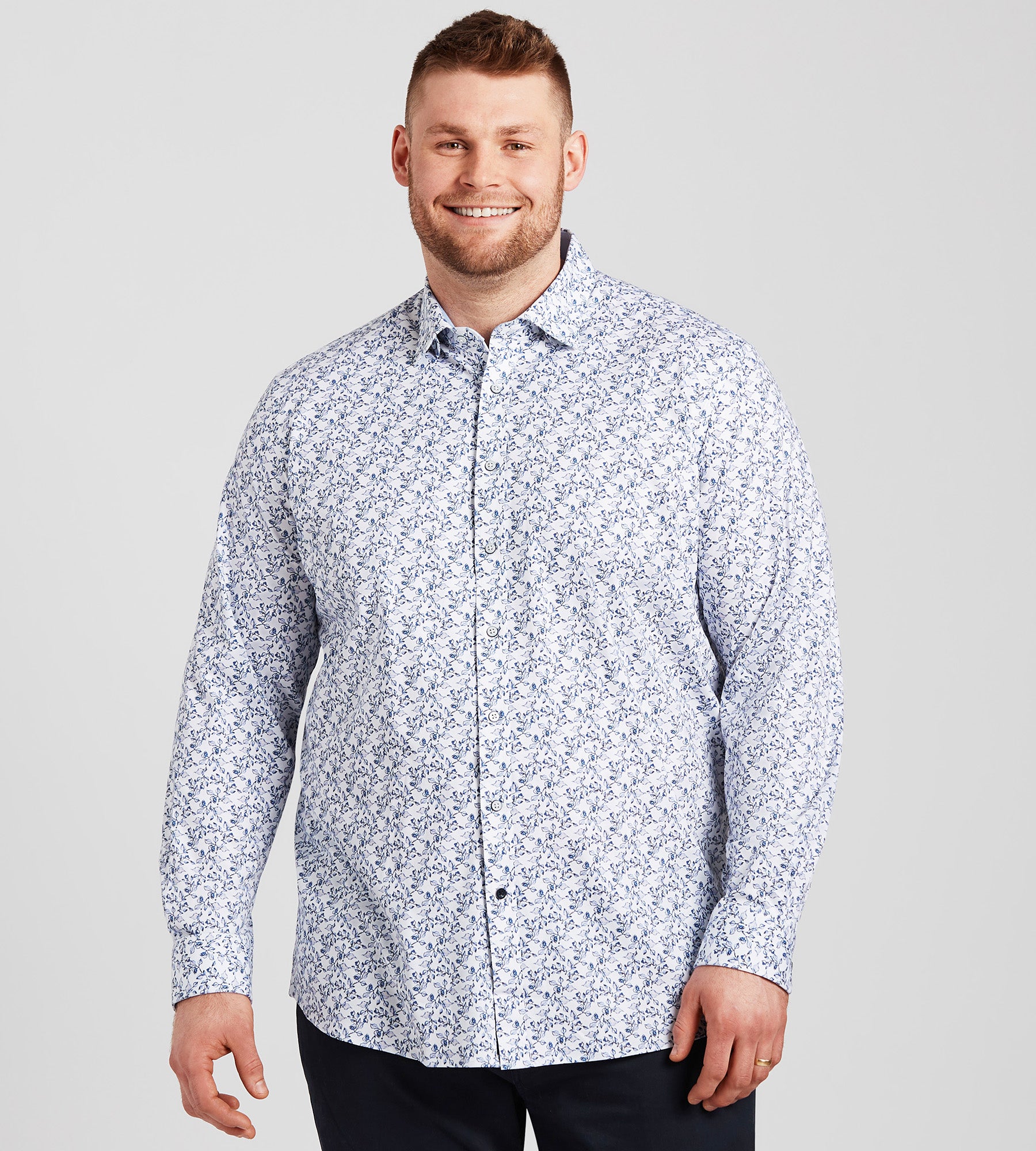 360 Stretch Floral Leaf Print Shirt